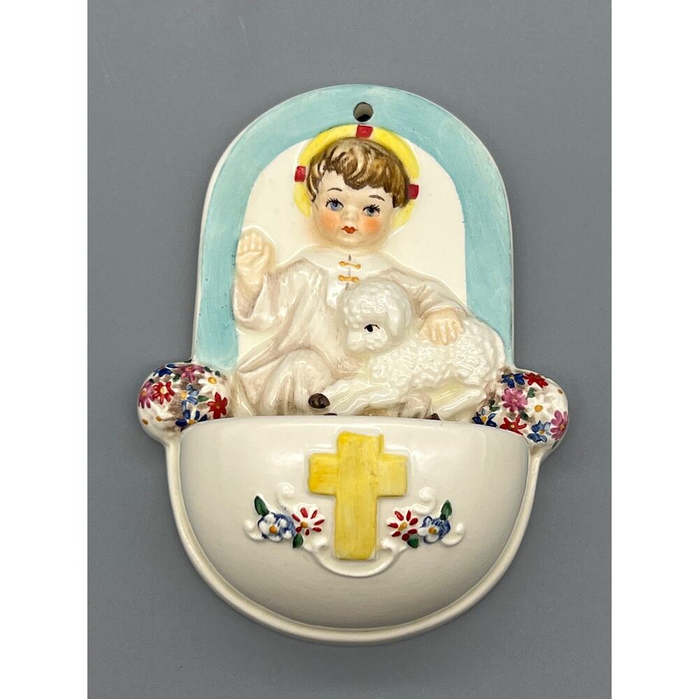 VTG Goebel Porcelain West Germany Wall Pocket Holy Baby Jesus With a Sheep READ